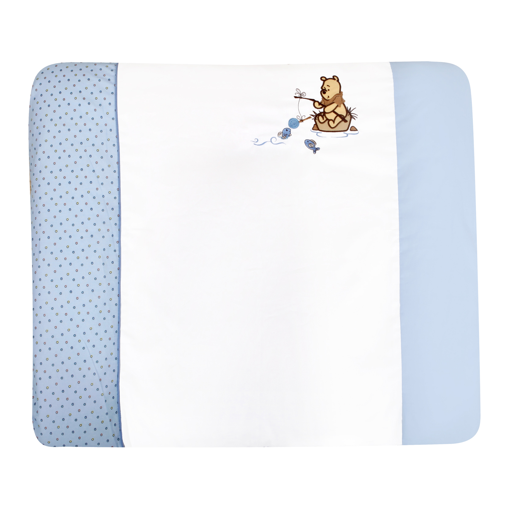 Wickelauflage Adorable Pooh Boy - 100% Baumwolle - Weiß/Blau mit Winnie Pooh Applikation