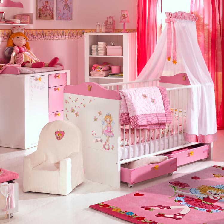 Kinderzimmer SparSet Prinzessin Lillifee(2-teilig) - Sprossenbett & Wickelkommode rosa & weiß