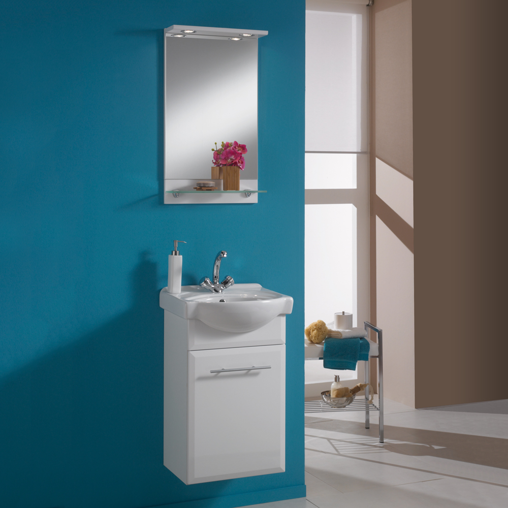 Waschplatz Windsor - mit Spiegelelement - weiß/weiß Hochglanz