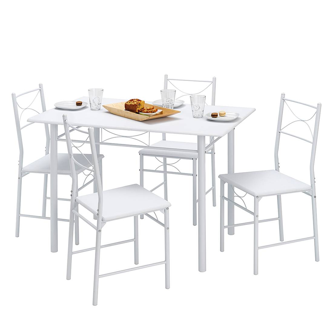 Essgruppe Saint-Denise mit vier Stühlen – Weiß