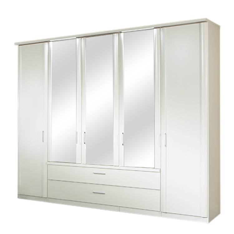 Kleiderschrank Malin - Weiß/Spiegel - Fünf Türen & zwei Schubladen