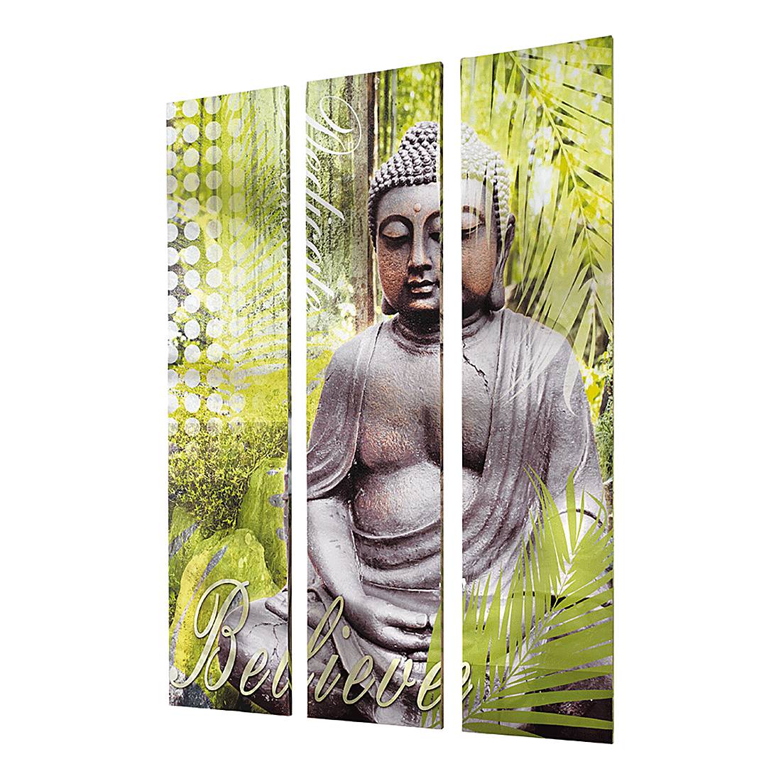 Paravent Buddha - Tannenholz/Polyester - Grün