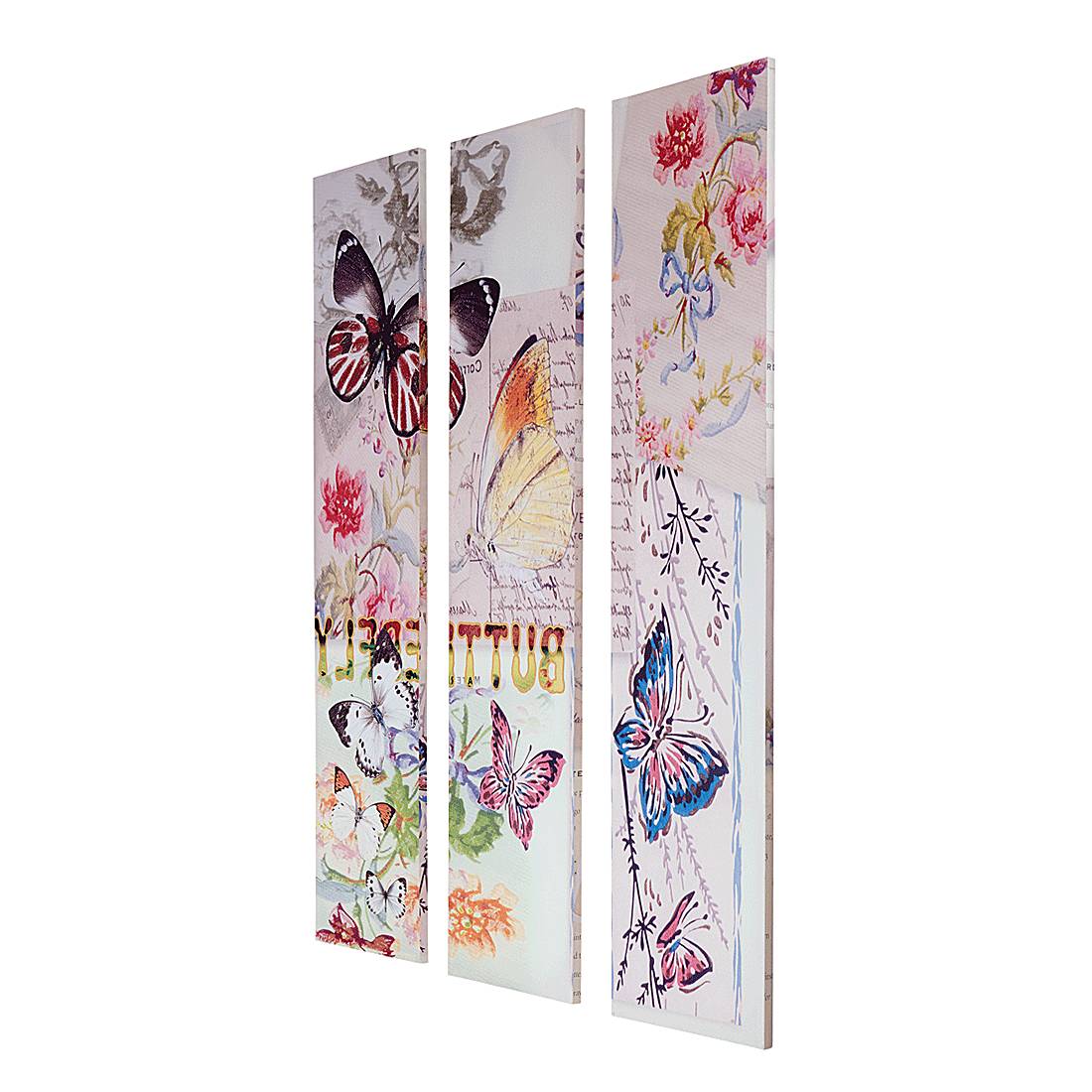 Paravent Butterfly - Tannenholz/Canvas - Bunt
