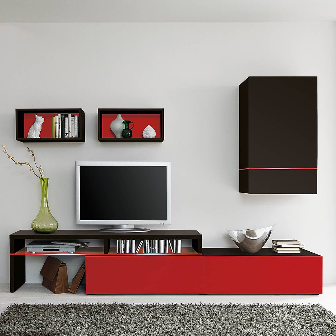 wohnwand style dekor rot schwarz 1389175